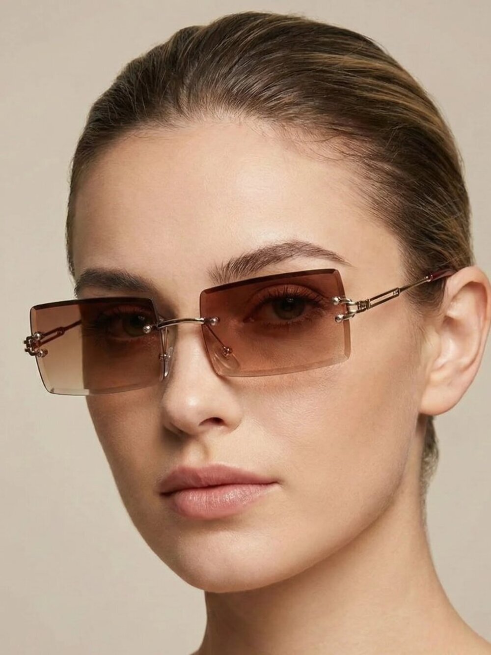 Fifth and Ninth Miami Rimless Gold Brown Gradient Lens Sunglasses Square
